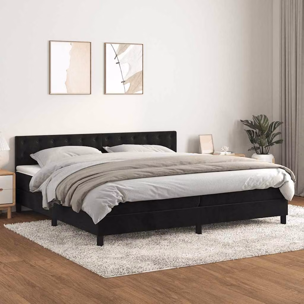 vidaXL Letto Ibrido con Giroletto a Molle e Materasso in Velluto Nero, L/P: 200 x 200 cm