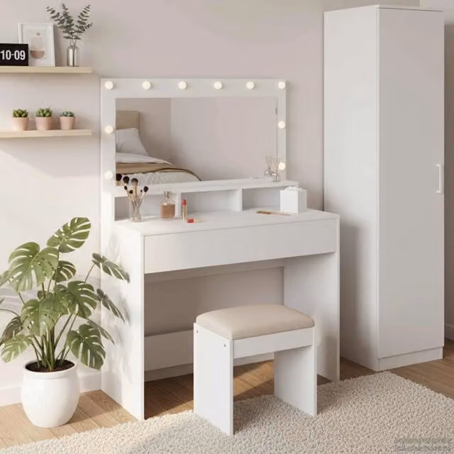Tavolo da trucco moderno bianco vidaXL in MDF con finitura opaca L/P/H: 100 x 41 x 135 cm