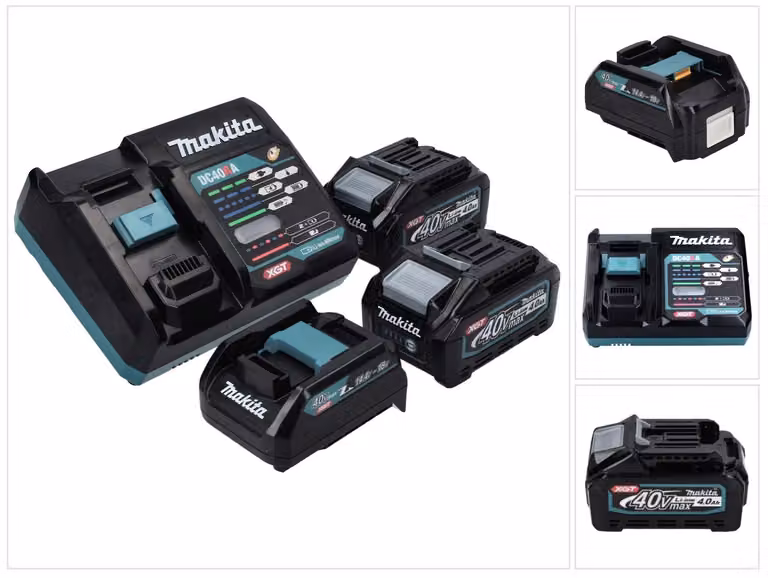 Kit alimentatore Makita 40 V max. con 2 batterie BL 4040 da 4,0 Ah XGT + caricabatterie rapido DC 40 RA XGT LXT + adattatore di ricarica ADP10