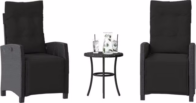 Set da Bistrò 3 pz con Cuscini Nero in Polyrattan 365249