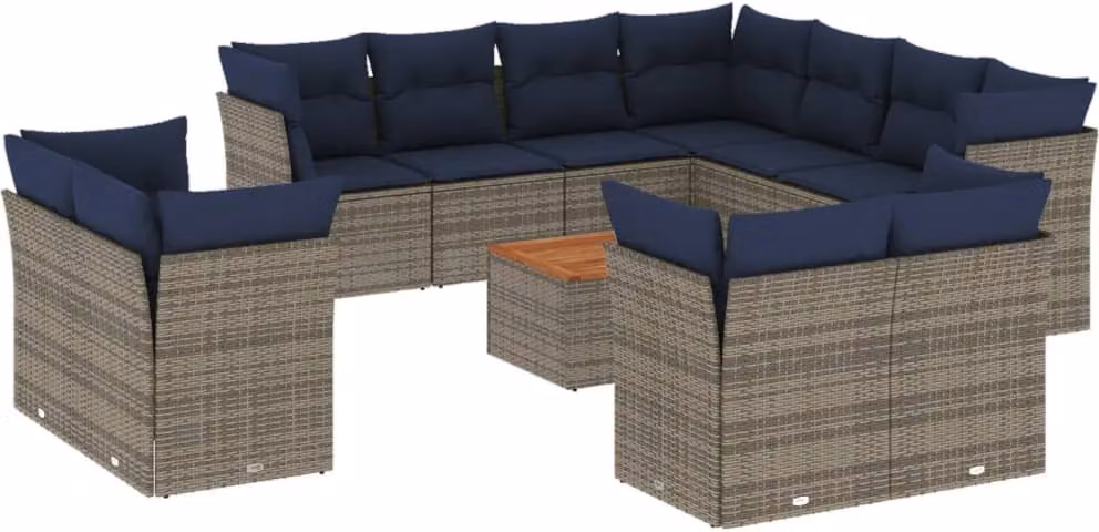 Set Divani da Giardino 12 pz con Cuscini Grigio in Polyrattan