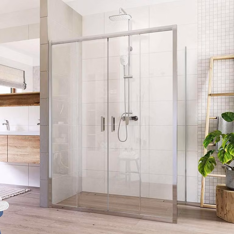 Mereo Cabina doccia, Lima, rettangolo, quattro pezzi, a scomparsa, 150x100 cm, cromo ALU, vetro trasparente - CK89433K