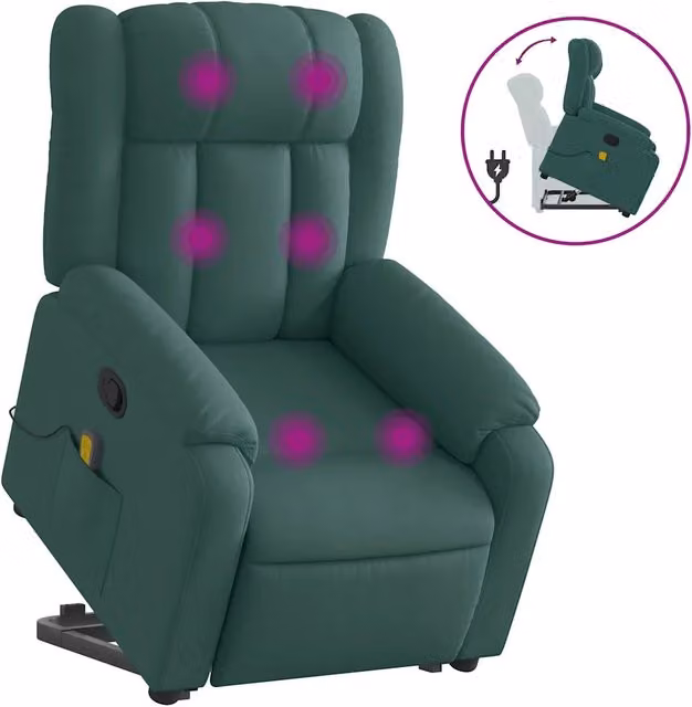 Poltrona Alzapersona Massaggiante | Sedia Relax Verde Scuro in Tessuto