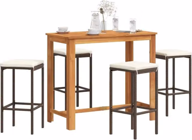 Set Bar Giardino 5pz Marrone Legno Massello Acacia e Polyrattan 3295282