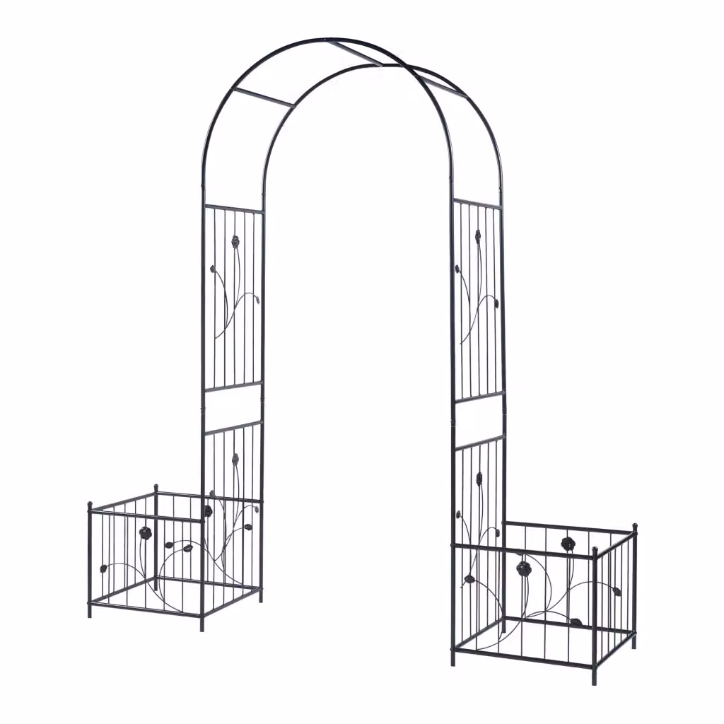 Pergola Arcuata Barisciano con Recinti per Piantare casa.pro in Metallo Nero L: 220 cm, P: 202 cm, H: 50 cm – 2
