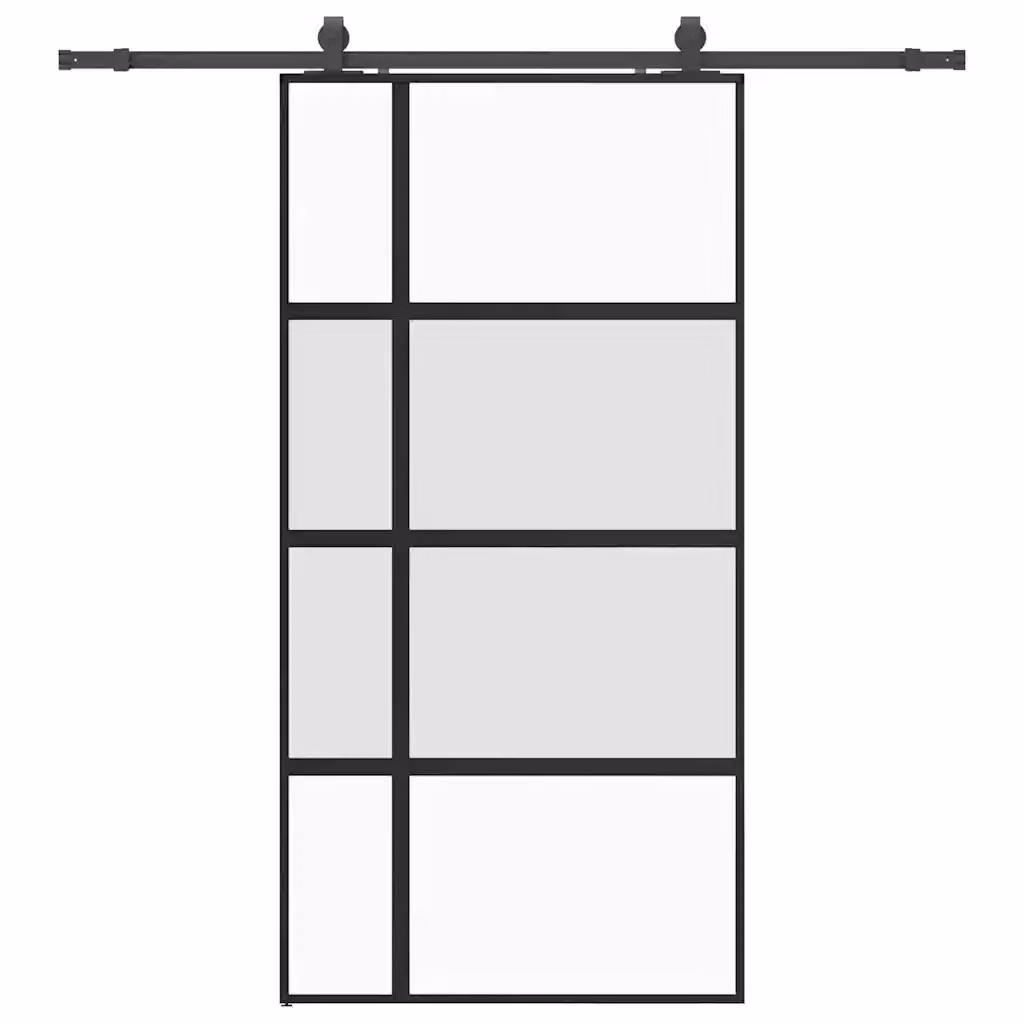 Porta Scorrevole Moderna VIDAXL in Vetro Temperato Trasparente con Telaio in Alluminio Nero L: 102,5 cm, H: 205 cm – 2