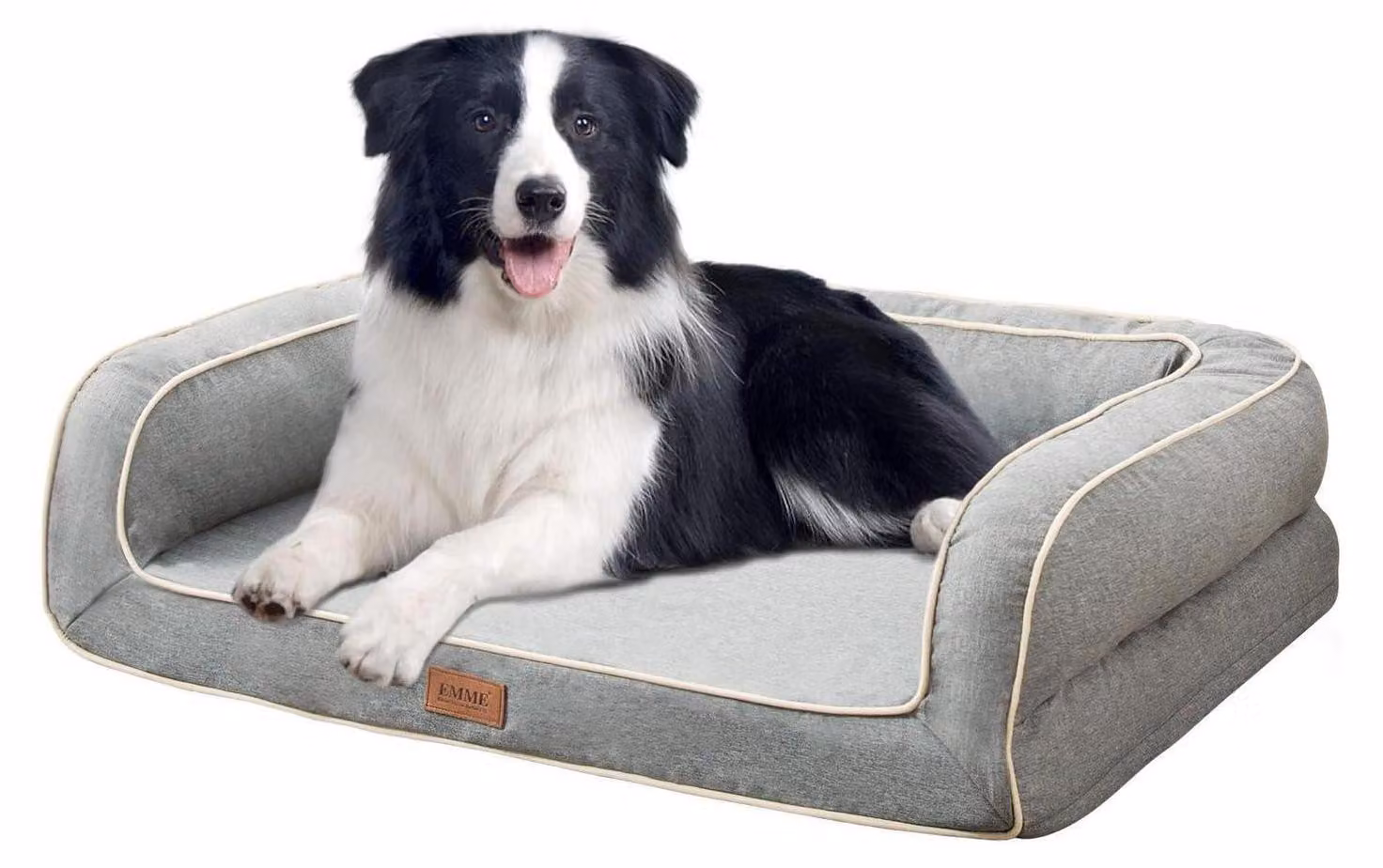 Cuccia ortopedica per cani con poggiatesta e angoli accoglienti, colore grigio chiaro, dimensioni L: 91 x 71 x 23 cm