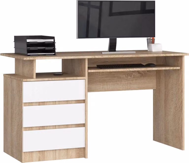 Scrivania CLP 135 cm con spazio di archiviazione e design ergonomico colore Sonoma/Bianco