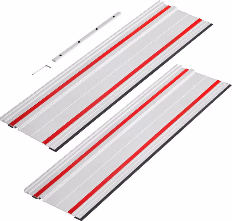 Binario di guida SucceBuy per seghe circolari, composto da due binari in alluminio da 700 mm e da un pezzo di collegamento, compatibile con diverse seghe a tuffo, ideale per la lavorazione del legno