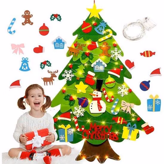 Set albero di Natale con ghirlanda luminosa a LED, 98×69 cm, albero di Natale da parete pieghevole, 5 metri di ghirlanda luminosa