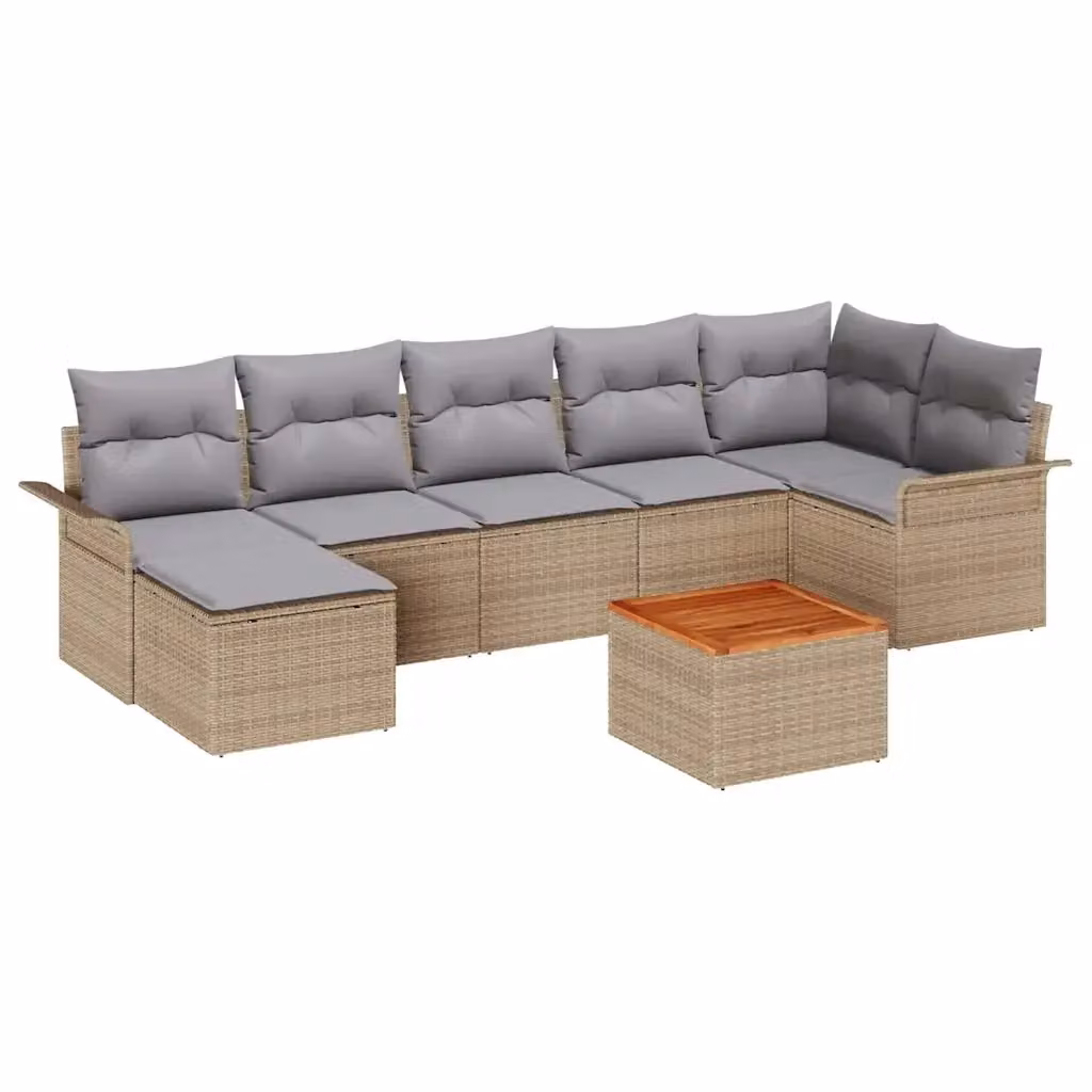 Set Divano da Giardino vidaXL 8 Pezzi a Forma di L in Polyrattan Beige con Cuscini e Tavolino – 2