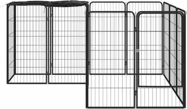 Recinto per cani vidaXL in metallo nero con 14 pannelli resistenti alle intemperie
