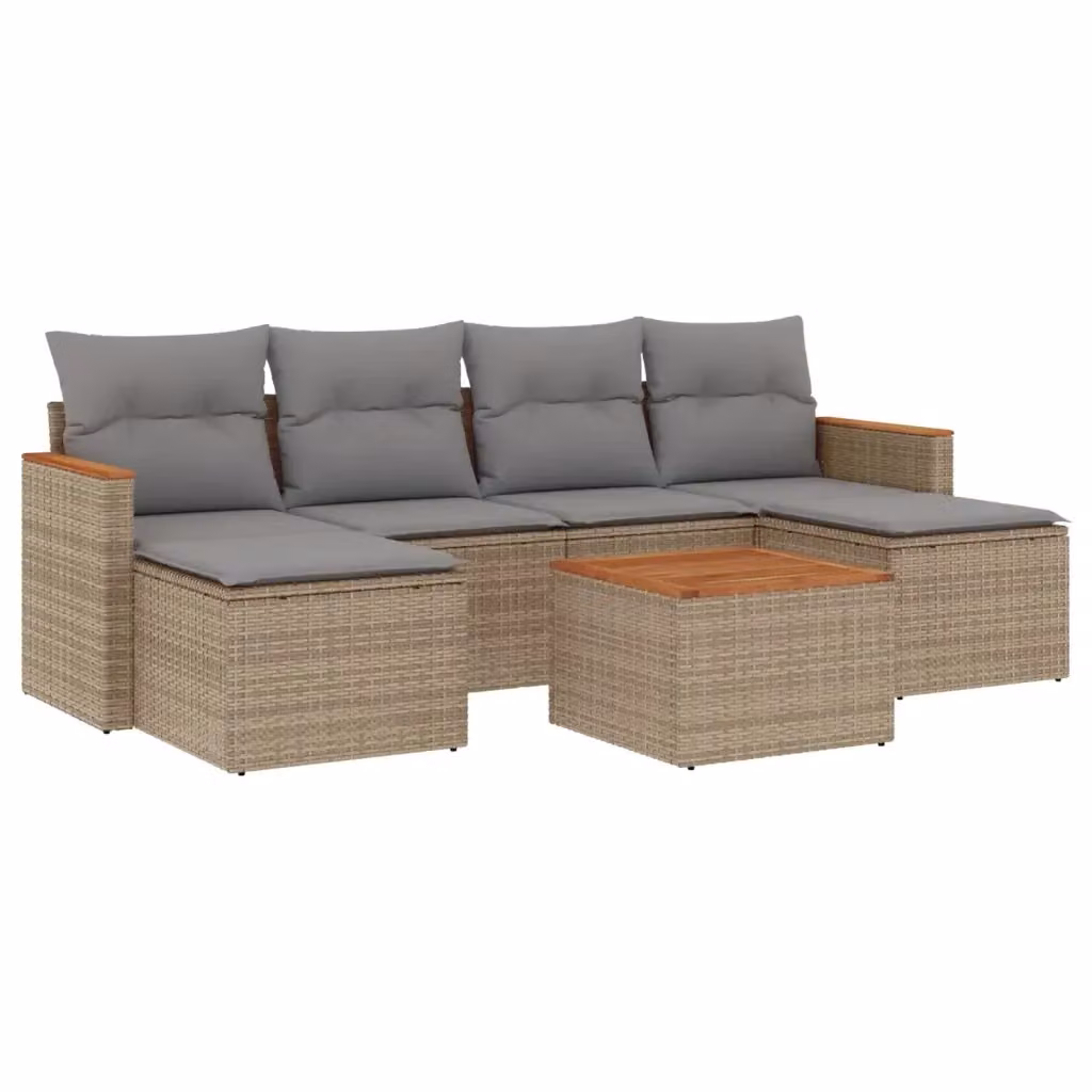 vidaXL Set Divano da Giardino a L composto da 7 pezzi con Cuscini Beige e Grigio – 2