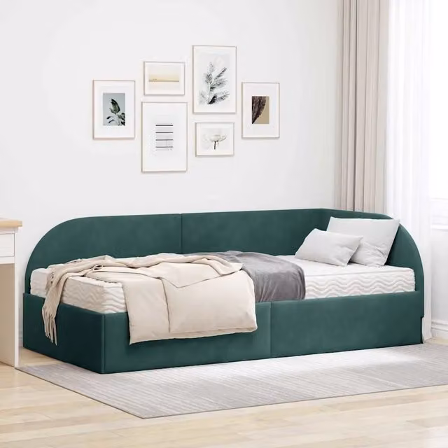 Letto Angolare con Materasso 2 Pezzi vidaXL in Velluto Verde con Struttura Imbottita in Legno L/P/H: 100 x 200 x 72 cm – 1