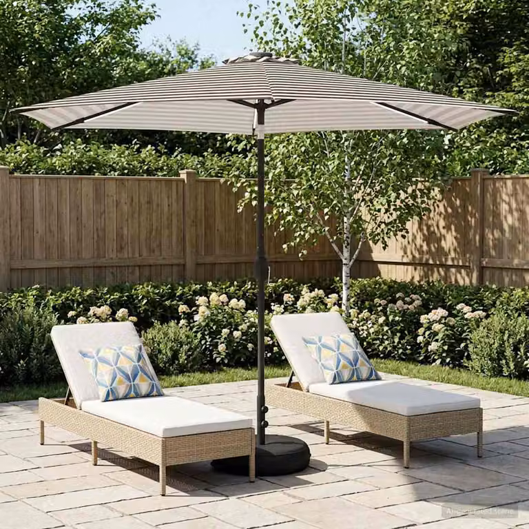 Parasol da giardino con luci LED e base vidaXL in poliestere, L/P: 300 x 300 cm
