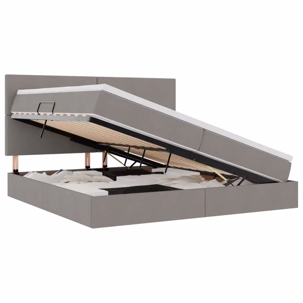 Letto con contenitore e materasso vidaXL in tessuto beige e grigio con illuminazione LED e porte USB L/P/H: 200 x 200 x 128 cm – 2