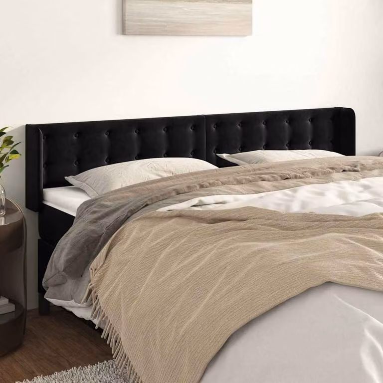 Testiera ad orecchio vidaXL in velluto nero L: 203 cm, P: 16 cm, H: 78-88 cm