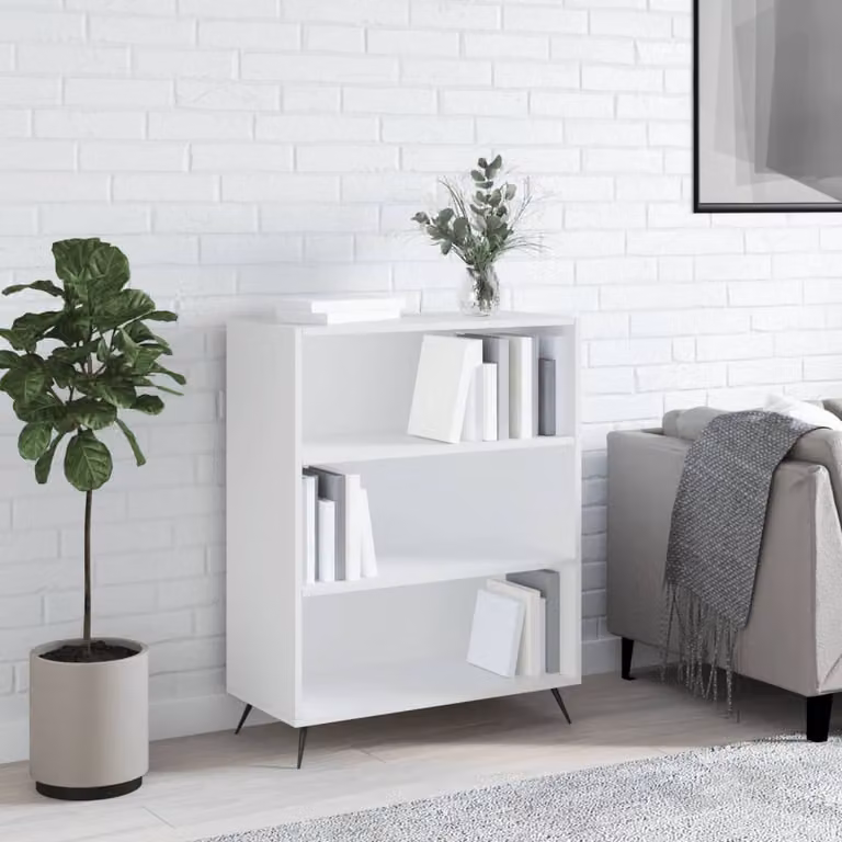 Libreria moderna vidaXL in legno e metallo, Bianco e Marrone, L: 69,5 cm, P: 32,5 cm, H: 90 cm