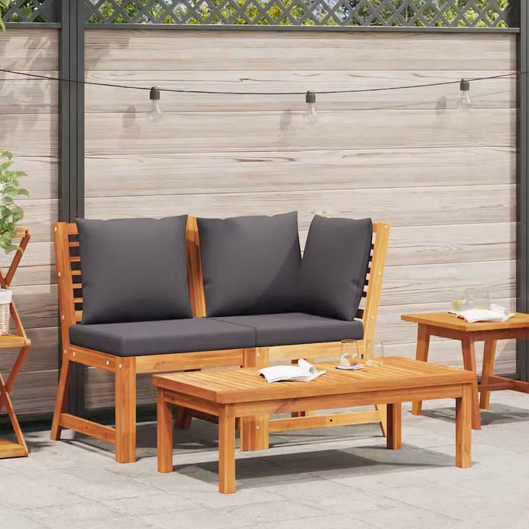 Set di Divani da Giardino vidaXL a Forma di L in Legno di Acacia con Cuscini Grigio Scuro e Tavolino da Esterno