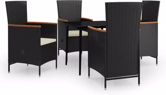 Set da pranzo da esterno Outsunny moderno in acciaio verniciato nero con tavolo in vetro e cuscini bianchi, 5 pezzi