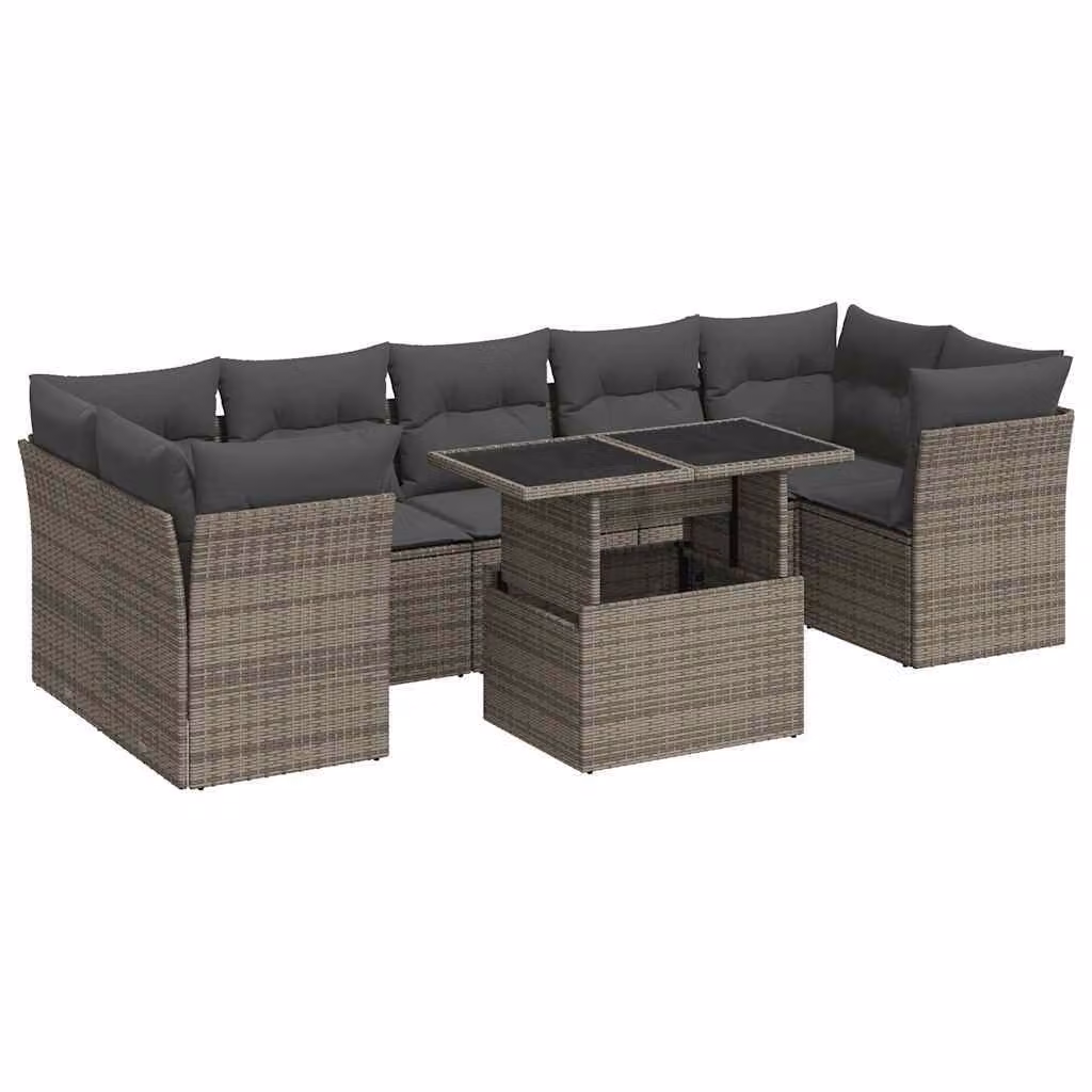 Set Divano da Giardino 8 pz con Cuscini Grigio in Polyrattan