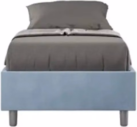 Letto singolo senza rete imbottito 90x210 microfibra azzurro Azelia