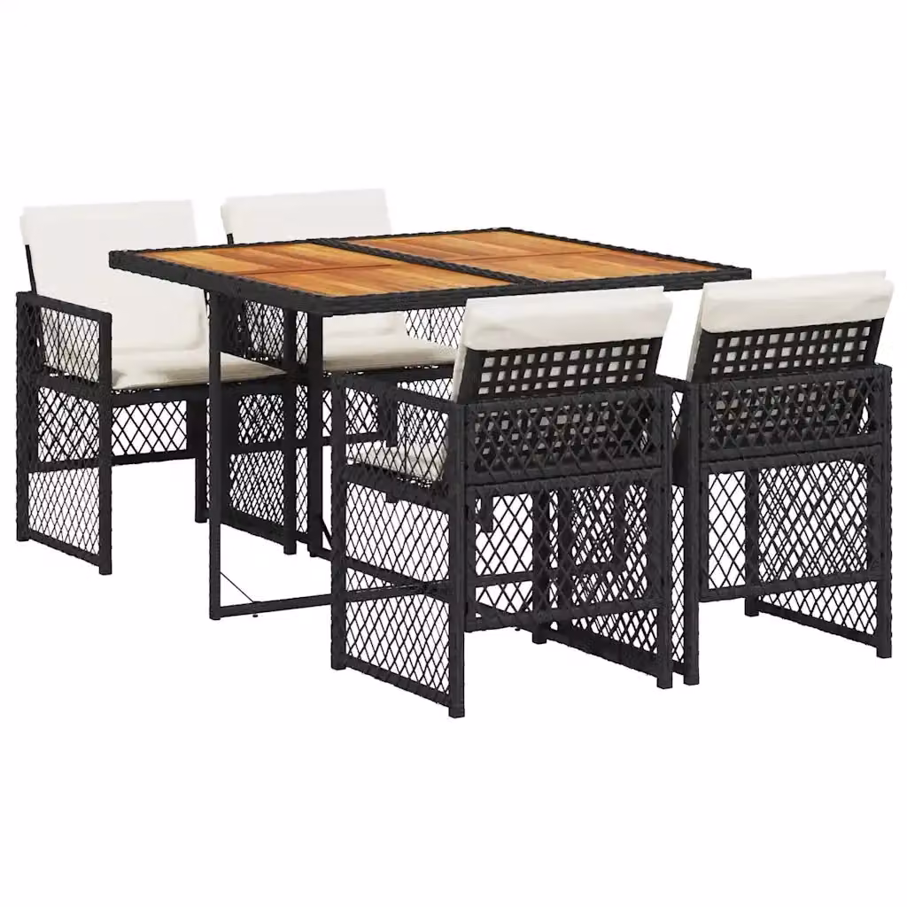 vidaXL Set da Pranzo da Giardino 5 pz in Polyrattan e Legno di Acacia Nero e Bianco – 2