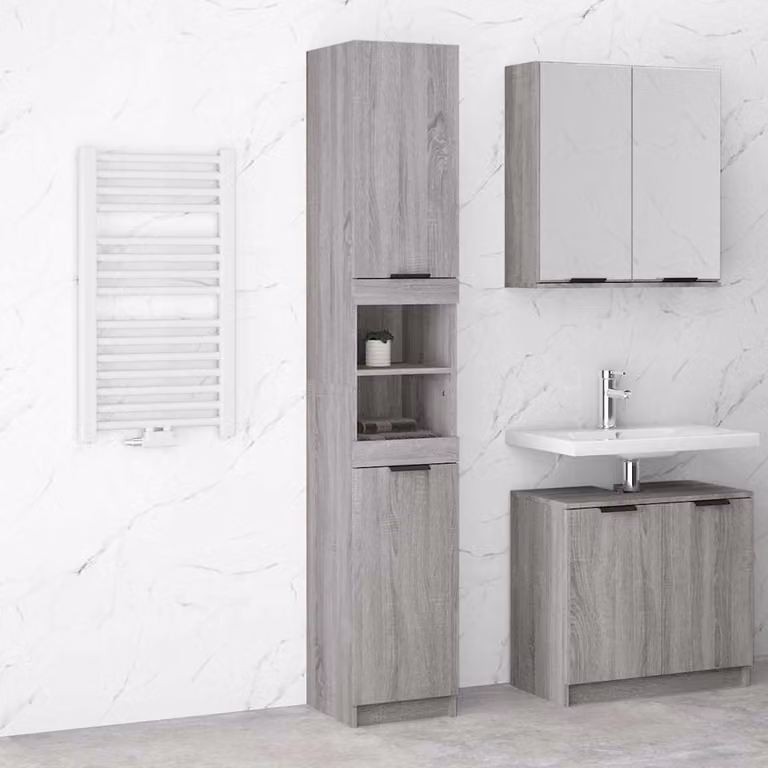 Armadietto da bagno moderno vidaXL in legno multistrato e MDF, colore grigio Sonoma, sospeso a parete, L: 32 cm, P: 34 cm, H: 188,5 cm