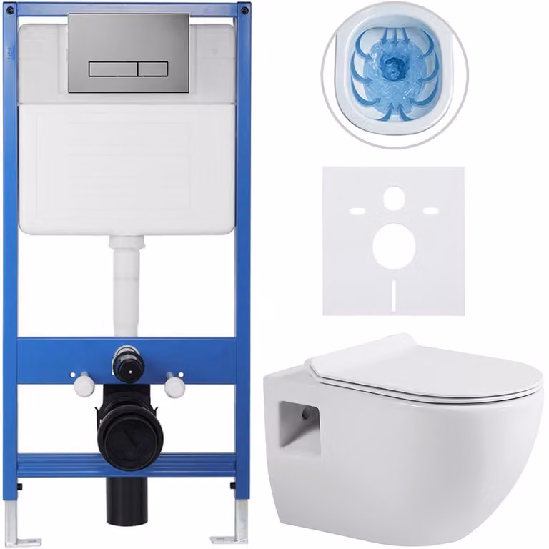 Set completo per WC sospeso Lite/Dure - bianco lucido - pulsante per WC modello Slim, grigio scuro - installazione a parete/con pannello in cartongesso - 51x35 cm