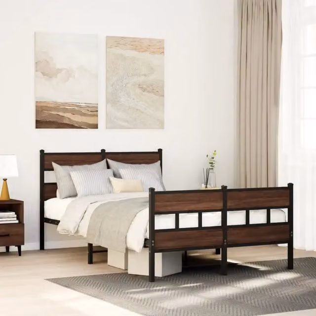 Letto con testiera e pediera vidaXL in metallo e legno, colore marrone, L/P/H: 120 x 200 cm – 1