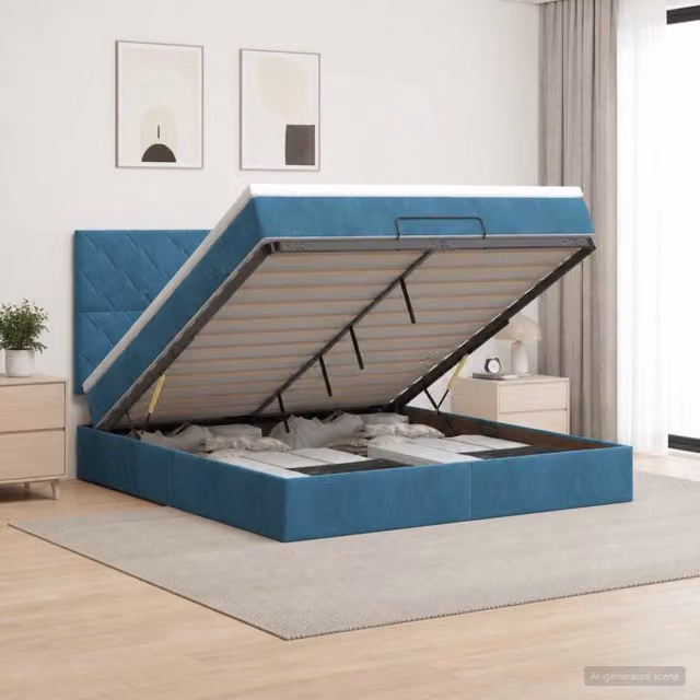Letto ottomano con materasso Blu Scuro 140 x 190 cm Velluto 3457795
