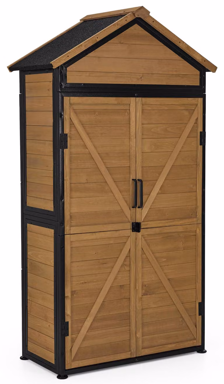 Casetta da giardino in legno, naturale - 45x90x165 cm - Tetto in asfalto resistente all'acqua - Deposito per attrezzi da esterno