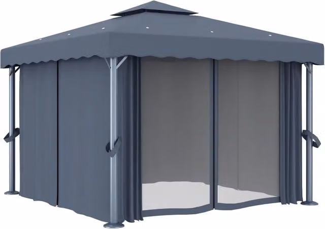 Gazebo con Tende 3x3 cm Antracite Alluminio 3053378