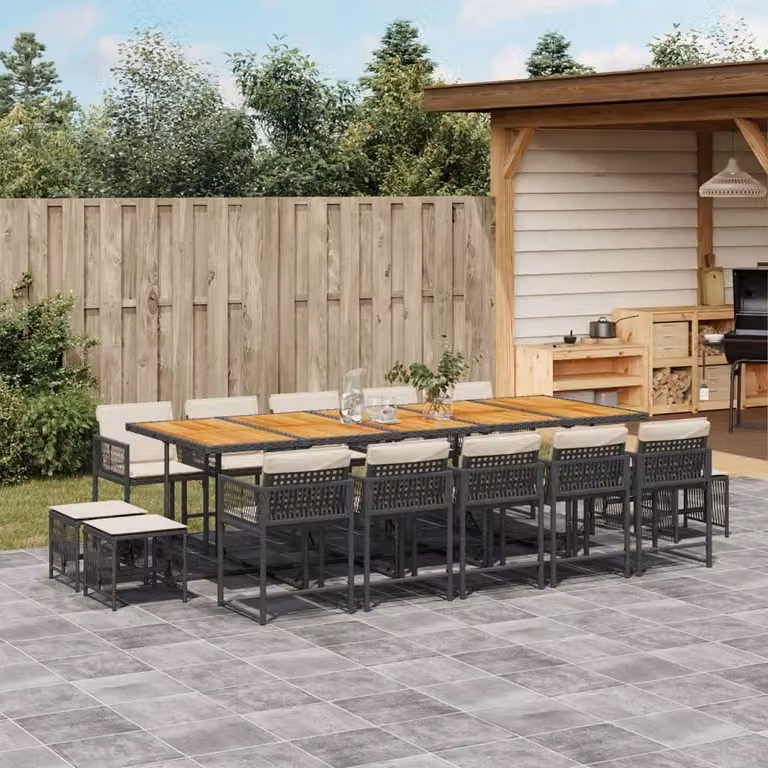 Maison Exclusive - Set da Pranzo da Giardino 15 pz con Cuscini Nero in Polyrattan
