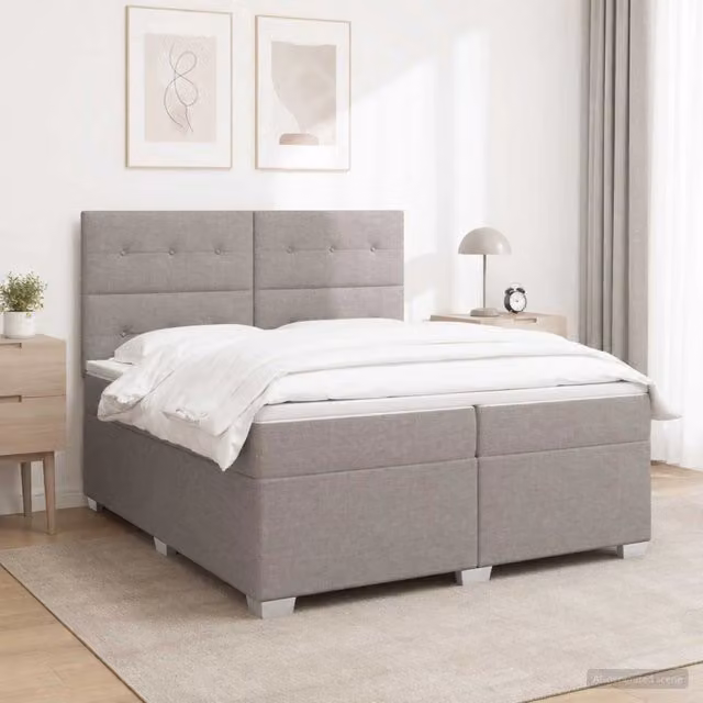 Letto box spring con materasso ibrido vidaXL in tessuto beige e grigio L/P: 200 x 200 cm