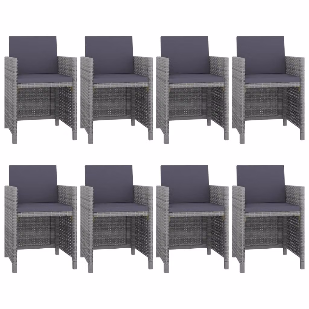 set da pranzo da giardino 9 pezzi con cuscini in poly rattan antracite