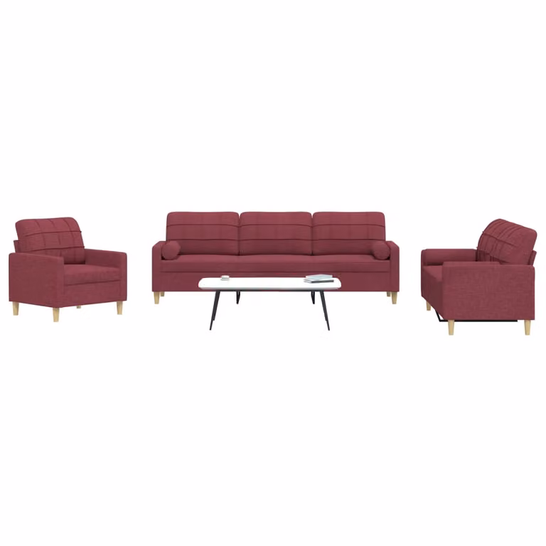 Set di divani vidaXL composto da 3 pezzi con poggiapiedi in tessuto rosso per il tuo soggiorno