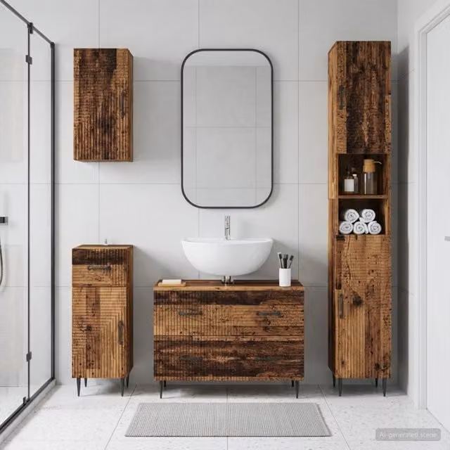 Set di Mobili da Bagno da 4 Pezzi HAARLEM Legno antico 3417943