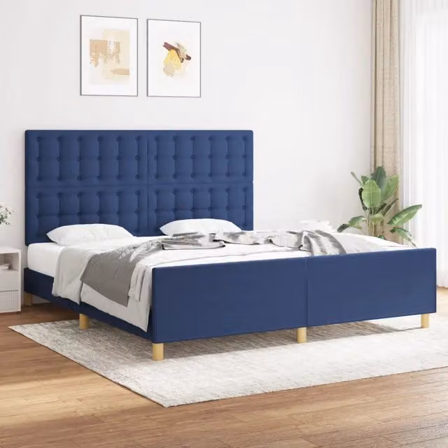 Giroletto con Testiera-Struttura Letto con testiera Blu 180x200 cm in Tessuto 951906