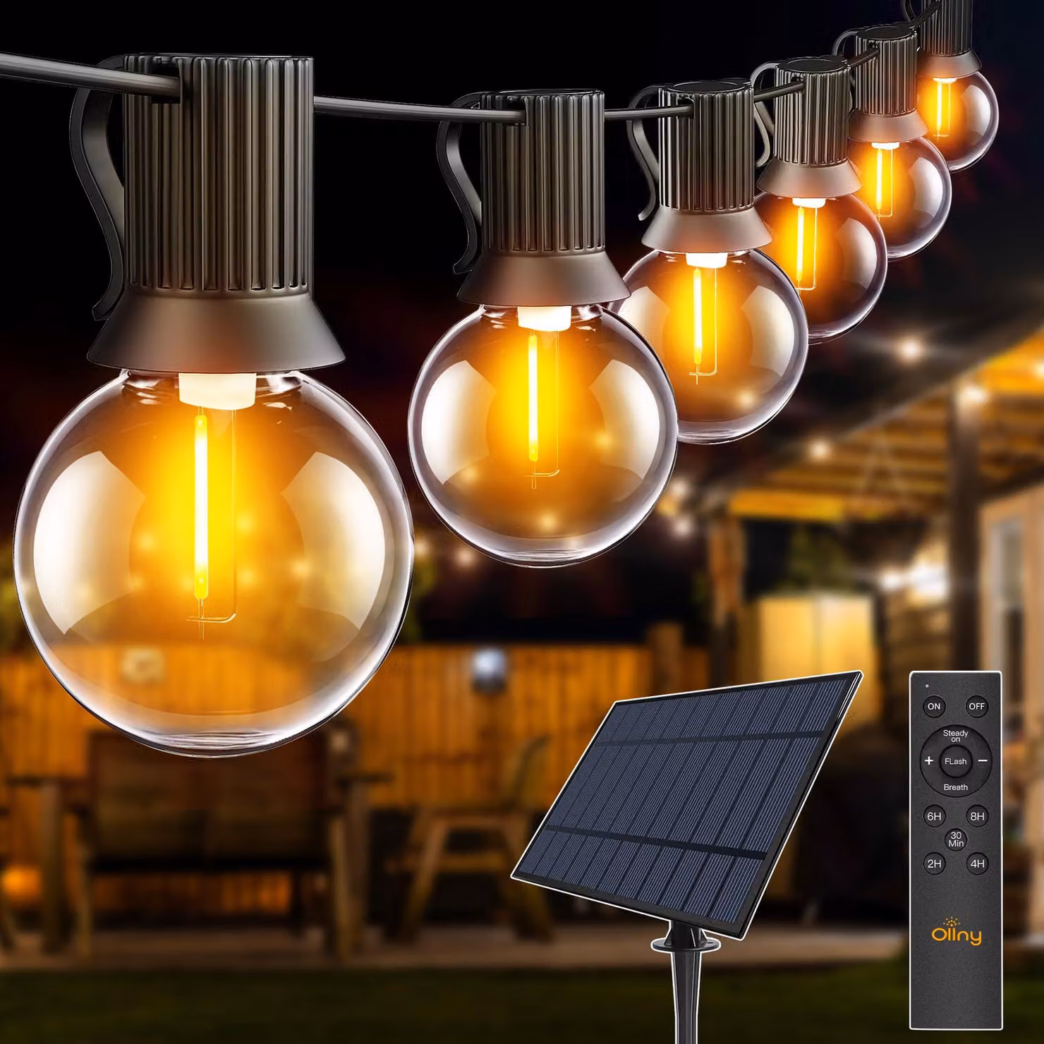 Catena luminosa solare, 10 metri, 16 LED + 1, tipo G40, con telecomando, grado di protezione IP65