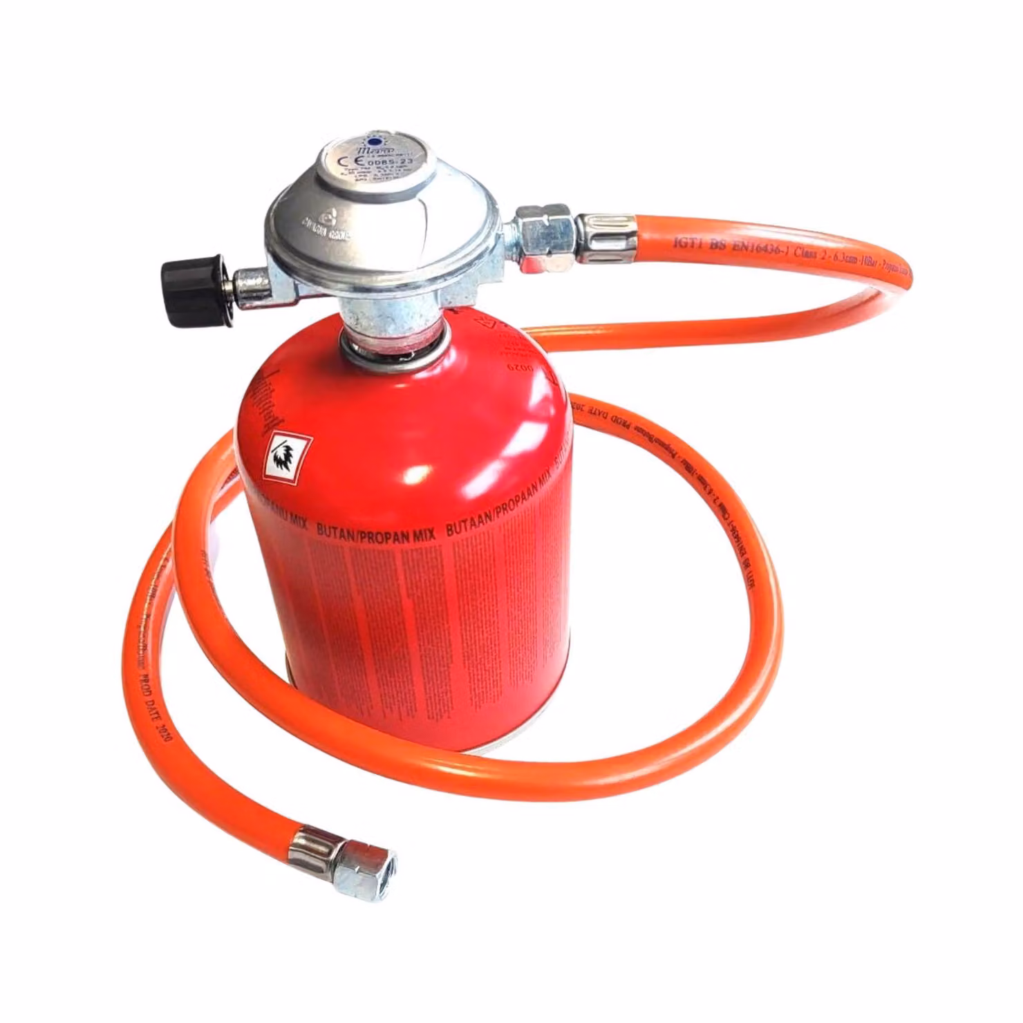 Set da campeggio Zatech per bombole di gas 7/16" incl. regolatore + 500 g di gas Kemper + tubo flessibile da 1,5 m Raccordo rapido tipo 21 (DN5) per barbecue a gas