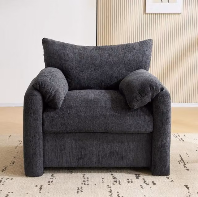 Poltrona 1 posto 96x82x84 cm in tessuto ciniglia grigio; con imbottitura elastica HOMVRA