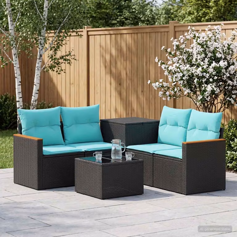 vidaXL Set di divani 6 pz Nero e Blu 55 x 55 x 37 cm