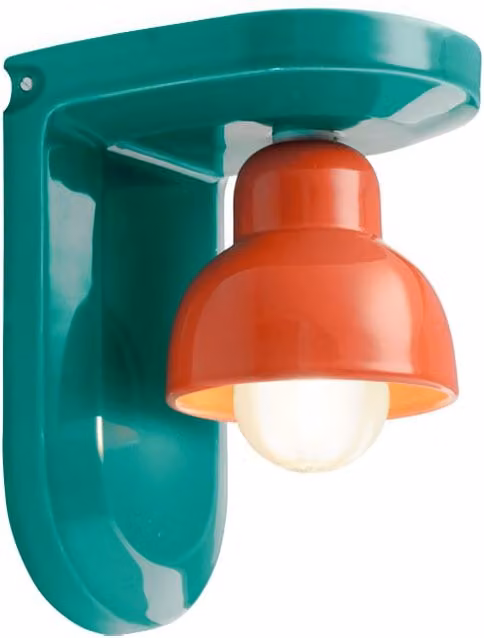 Applique Vintage Art Déco Ferroluce Berimbau in Ceramica Turchese e Arancio Pokè con 1 Luce E27
