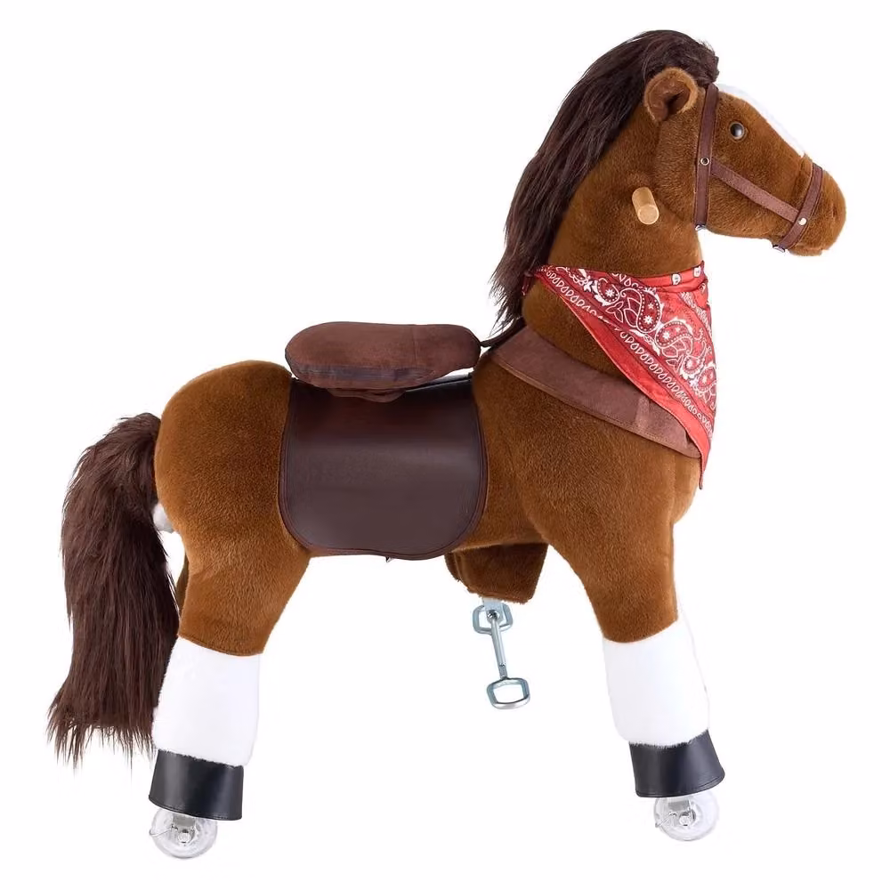 Cavallo Cavalcabile per Bambini con Ruote Scorrevoli e Anello Antiribaltamento, Sedile Rialzato, Colore Marrone, Carico Massimo 80 kg, Età 6+ Anni – 2