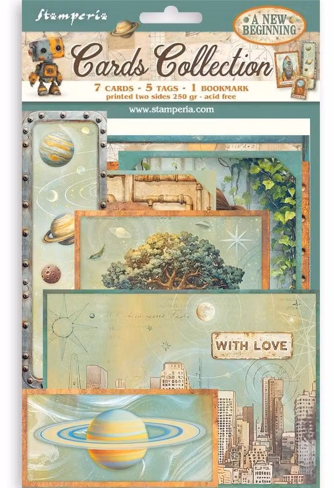 Set di cartoline, 7 cartoline, 5 etichette, 1 segnalibro, carta priva di acidi, formato 15x22 cm
