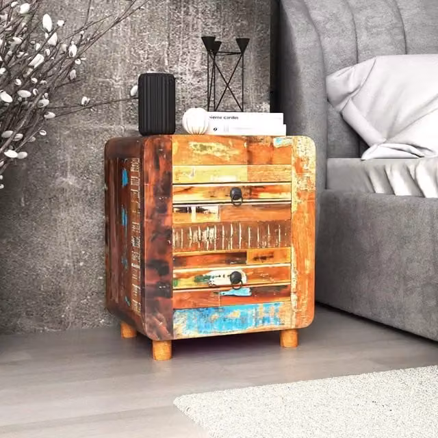 Comodino vidaXL in legno di mango e acacia recuperato, stile antico, L 43 cm, P 33 cm, H 51 cm