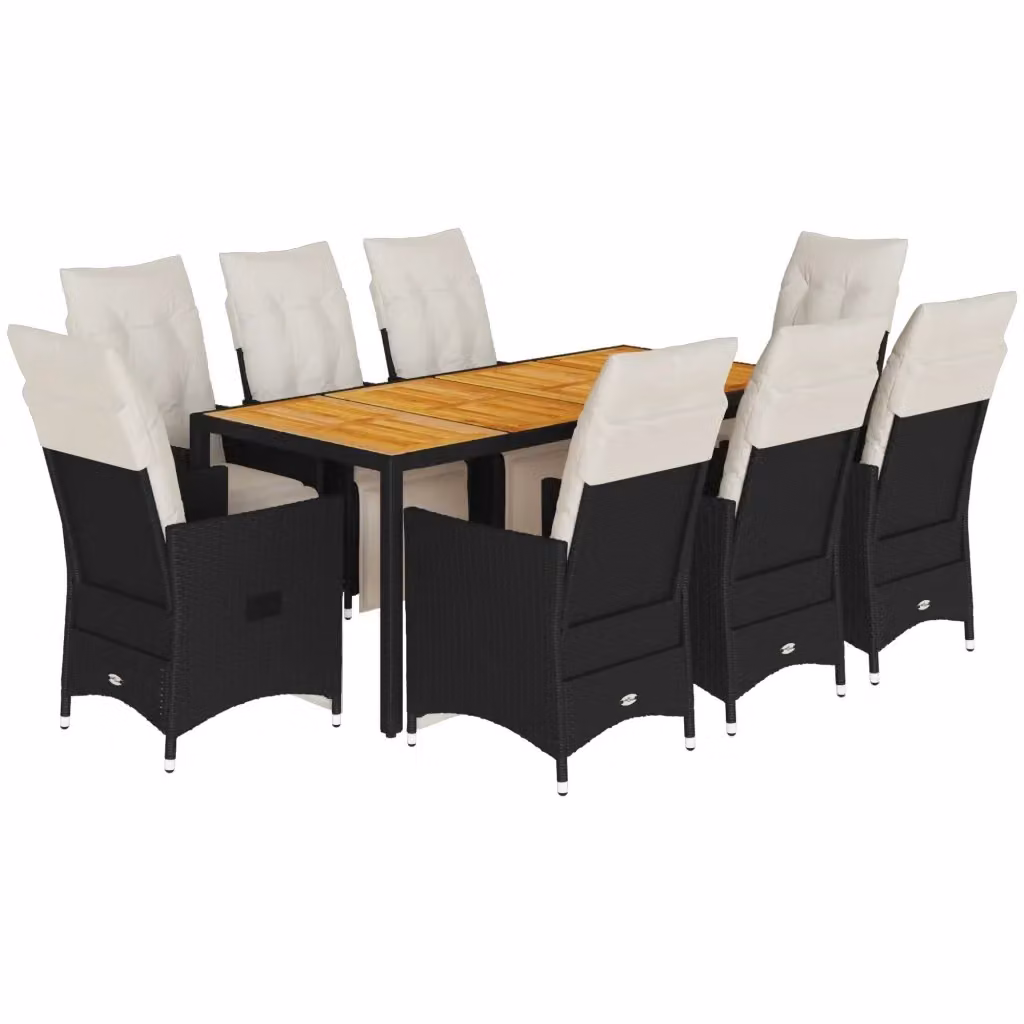 Set da pranzo da giardino vidaXL in legno di acacia e polyrattan nero e bianco con 9 pezzi – 2