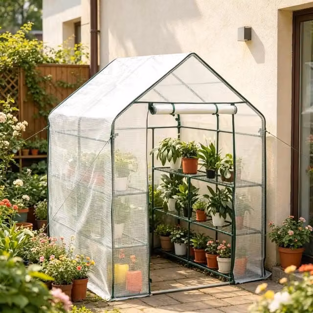 Serra da giardino REDOM in acciaio e PE bianco L/P/H: 143 x 143 x 195 cm