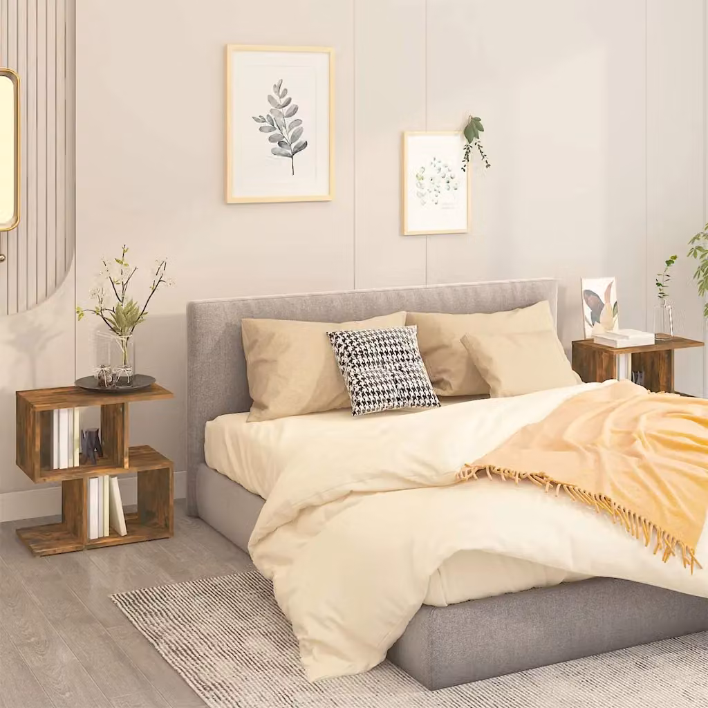 Set di 2 comodini sospesi vidaXL in legno rovere fumo, design moderno per camera da letto, L 50 cm x P 30 cm x H 51,5 cm